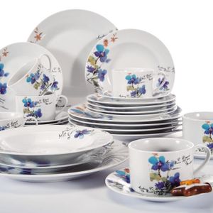 Fanquare Service De Table 16 Pièces Porcelaine Or Vintage – 4 Personnes, Assiettes Fleurs Papillons & Bols Élégants