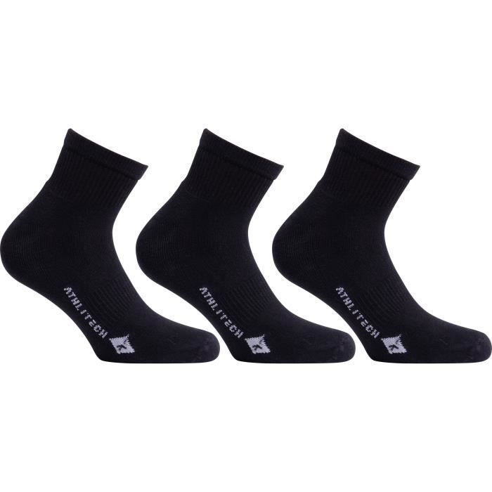 ATHLI-TECH Lot de 3 Paires de Chaussettes Courtes Epaisses - Enfant Mixte - Noir