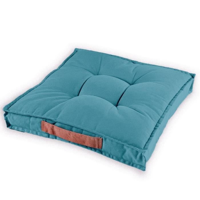 TODAY Coussin de sol Cabane de Plage 100% coton - 45x45x12 cm - Bleu gris