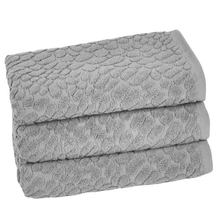 VENT DU SUD Lot de 3 serviettes THALIA - 50x90 cm - Gris cendre
