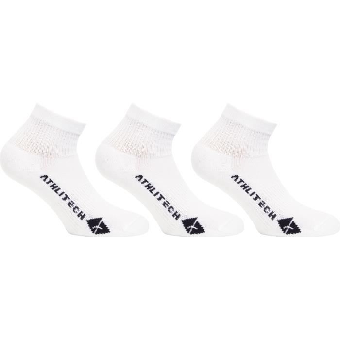 ATHLI-TECH Lot de 3 Paires de Chaussettes Courtes Epaisses - Enfant Mixte - Blanc