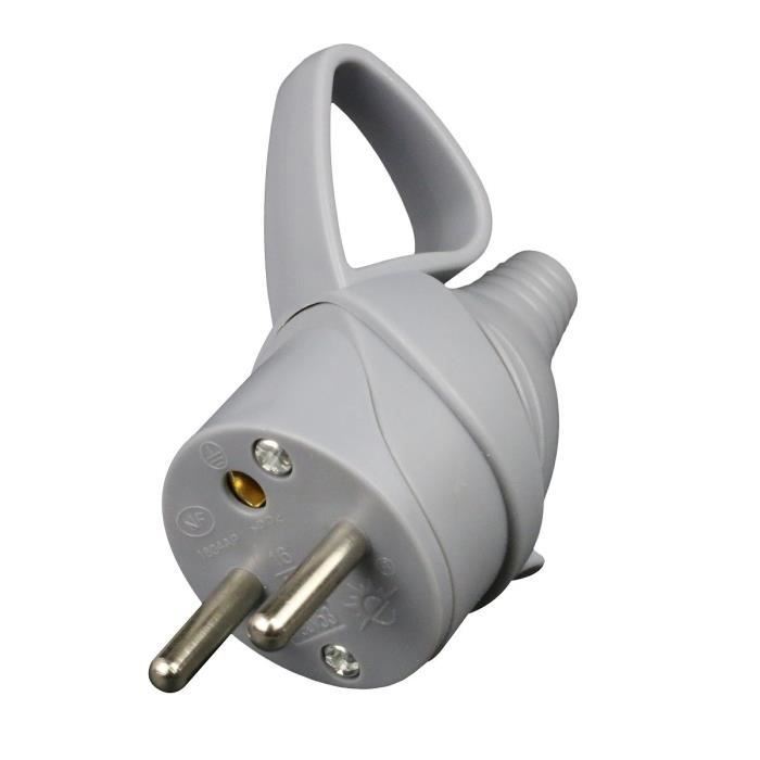 ZENITECH Fiche électrique mâle à anneau avec ergot 16A 2P + T gris