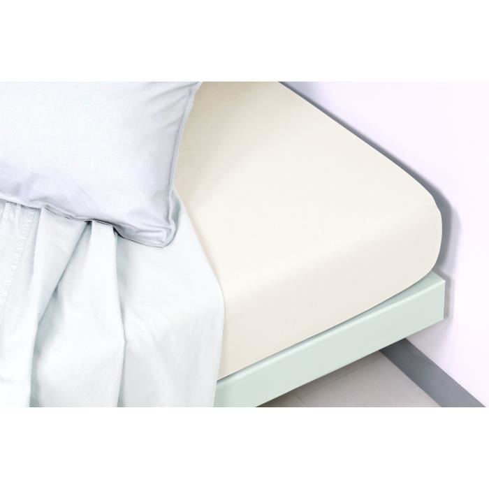 VENT DU SUD Drap housse PALACE en coton lavé - 160x200 cm - Beige nacré
