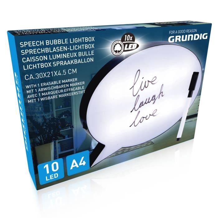 Bulle lumineuse à messages - Format A4 - 10 LED - 30 x 21 x 4,5 cm - Feutre avec tampon effaceur inclus