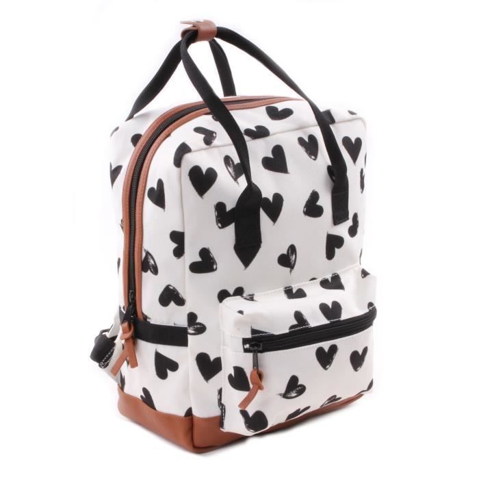 KIDZROOM Sac à dos maternelle - Black & White CŒurs blancs