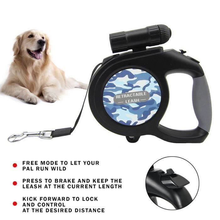 Jusqu’à Pour Enrouleur Avec Ruban Sûr 50kgBleu1 Rétractable Lampe Laisse Chien Led Et 8m lK1Jc3FT