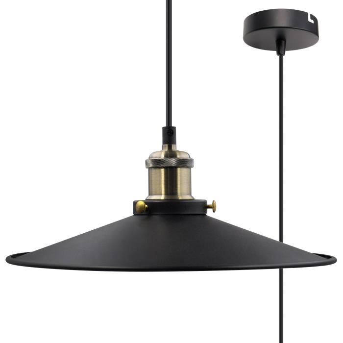 lampe plafonnier suspendu abat jour plafond suspension metal noire vintage diamètre 30cm hauteur suspension maximum 2 mètres enuotek