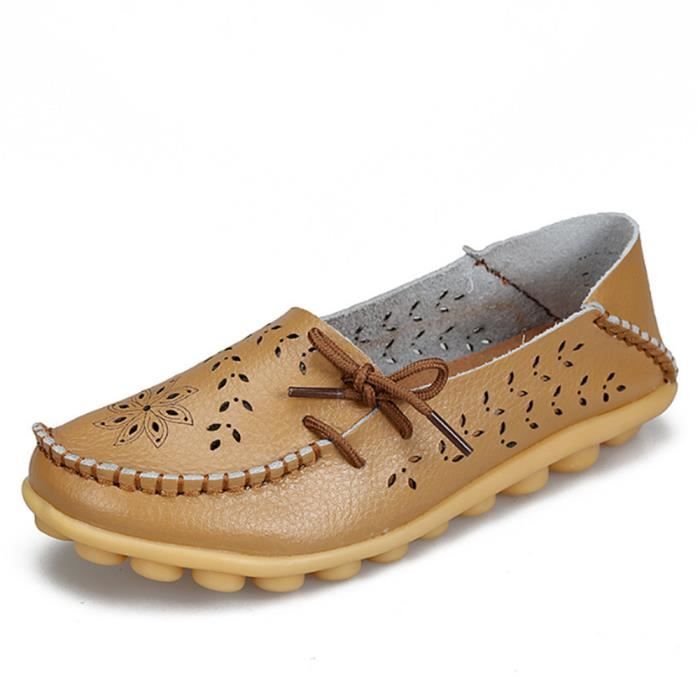 Chaussures Femmes Trous 37 Respirant Mocassin D'été Confortable Marron 2H9IWEDY