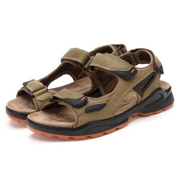 Sandales En Claire Respirant Homme brun Casual Plage Wowa® Sport Claire Bout Cuir Confortable Ouvert Randonnée Vert Vachette De xYZqvvw5