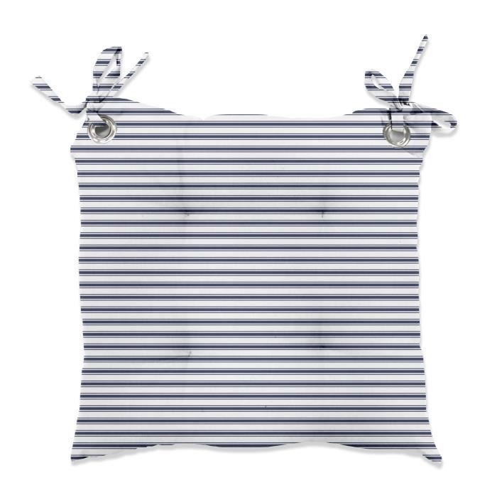 TODAY Galette de chaise Cabane de Plage Liny 100% coton - 40x40 cm - Blanc rayé et bleu