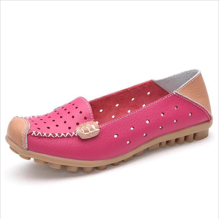 Mocassin Cuir Leger Femme blanc xz044rose39 Rose Bmmj jaune Occasionnelles Chaussure tqwqr