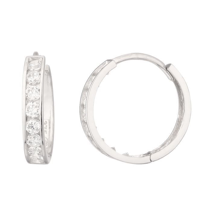 OR ECLAT Boucles d'Oreilles Or Blanc 375° et Oxydes de Zirconium Femme