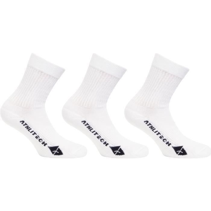 ATHLI-TECH Lot de 3 Chaussettes épaisses - Enfant - Blanc