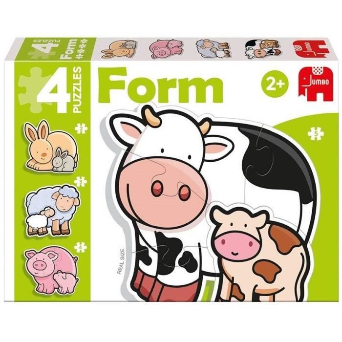 DISET - 4 Puzzles Animaux : Vache, lapin, mouton , cochon et leurs bébés