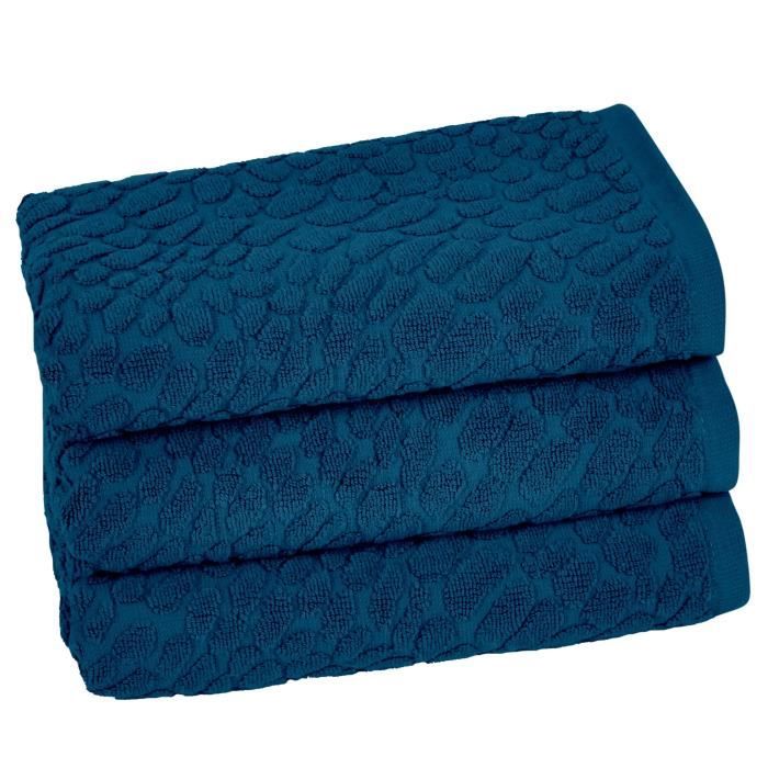 VENT DU SUD Lot de 3 serviettes THALIA - 50x90 cm - Bleu cobalt