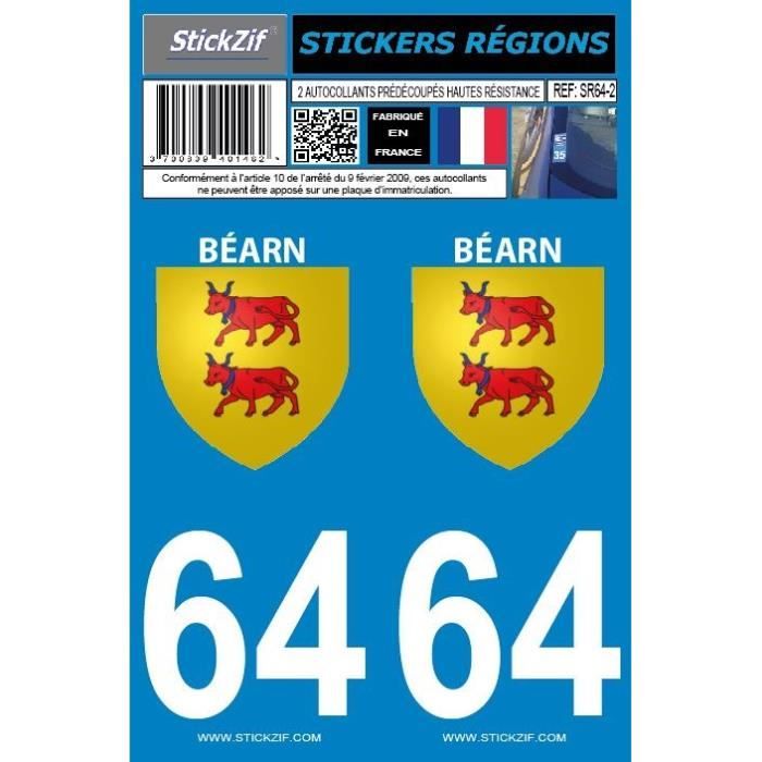 STICKZIF 2 Autocollants Région Département 64 Version Béarn SR64-2