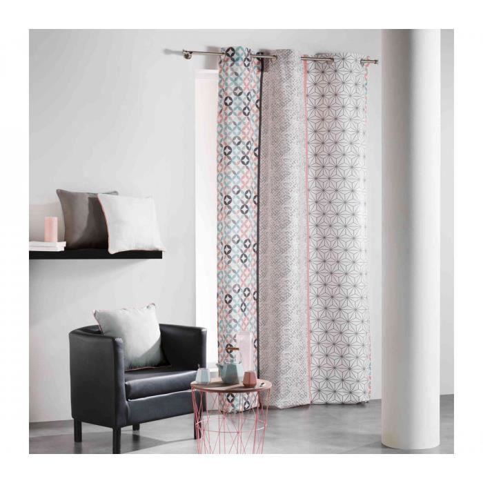 Rideau a oeillets 140 x 240 cm coton imprime remix Rose
