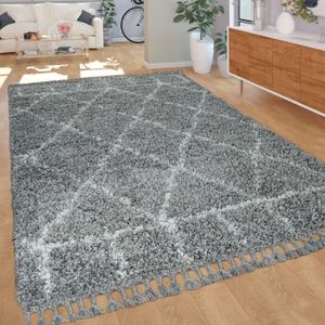 TAPIS Tapis À Poils Longs Gris Salon Motif Oriental Styl