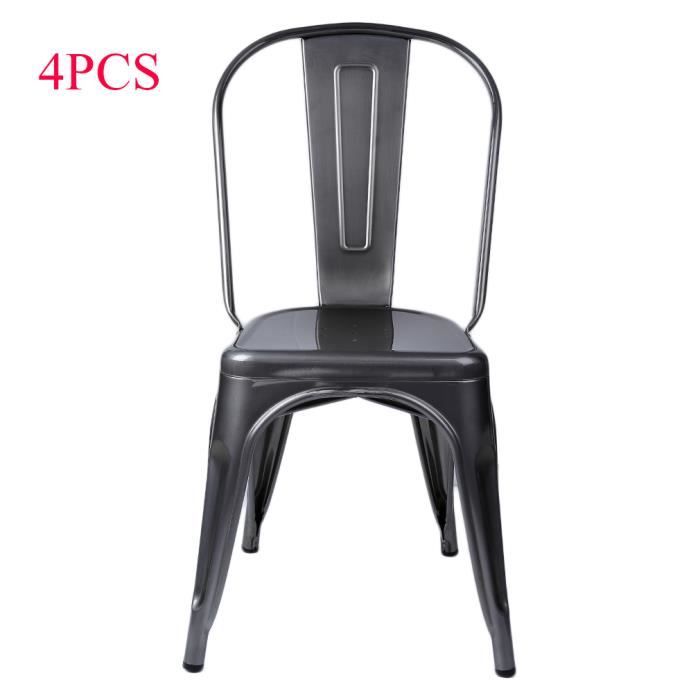 4x chaises uk style tolix gun metal en métal brossé bistro
