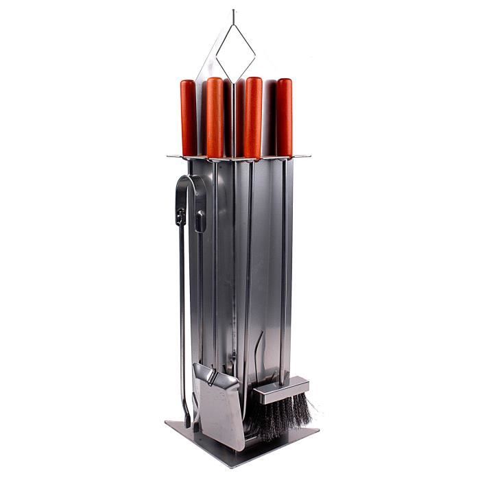Serviteur de cheminée pyramide fer 68x27,5x16,5 cm gris
