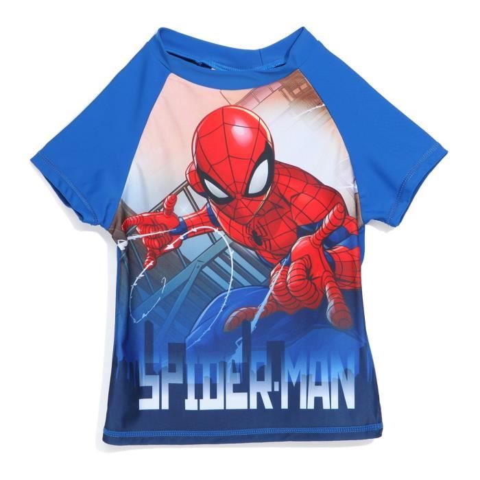 SPIDERMAN Tee-Shirt Anti-UV Bleu Enfant Garçon Sérigraphie