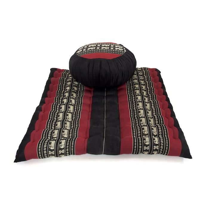 Set de Méditation Coussin Zafu, Tapis Zabuton, 76x72x25 cm, Kapok, Noir