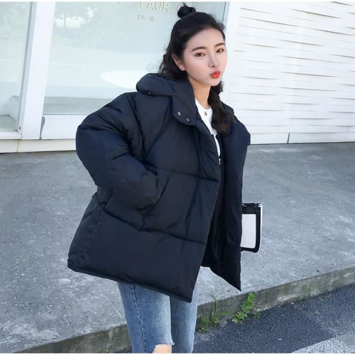 À Nouveau Blouson Simple Manteau Noir Femme Style En D'hiver Capuchon Conception Court Doudoune Personnalité Vrac Mode Grande Taille Uxqr6BUw