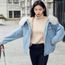 Upset Femmes Manches bleu Veste Hiver Loose Denim Vintage Manteau Capuche Jeans Longues qPtYwSYd