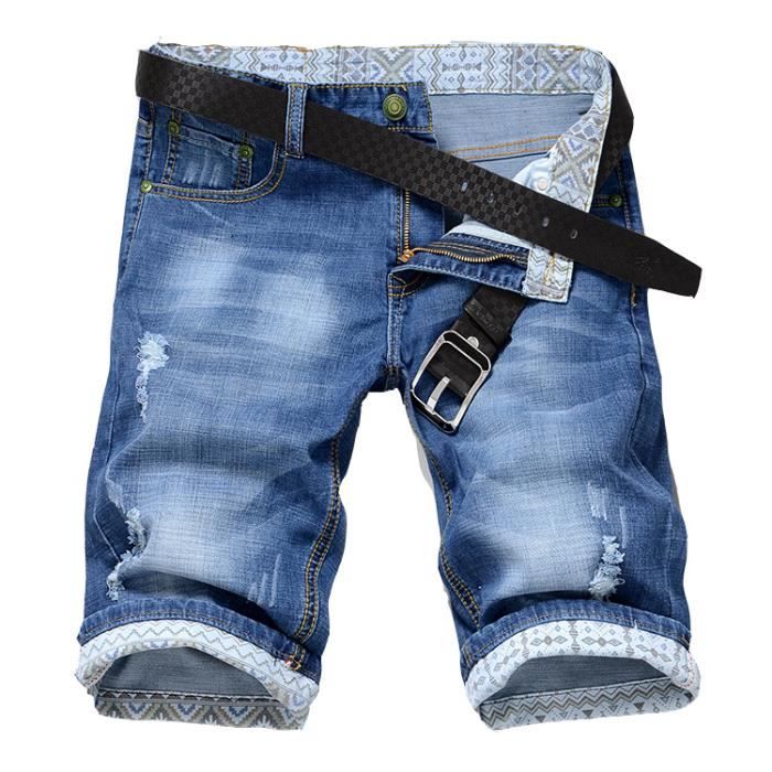 Short jean Homme troué en mince Shorts Jean Homme slim fit ...