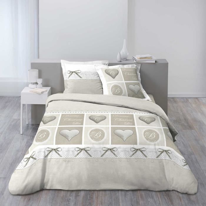 Housse de couette 220x240 Light Love 100% coton 57 fils ...