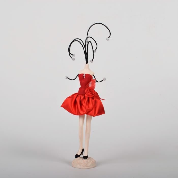 Porte bijoux Mannequin- H 37 cm - Marron, crème et rouge