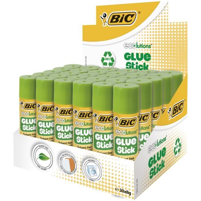 BIC ECOlutions Bâtons de Colle Blanche - 8 g, Boîte de 30