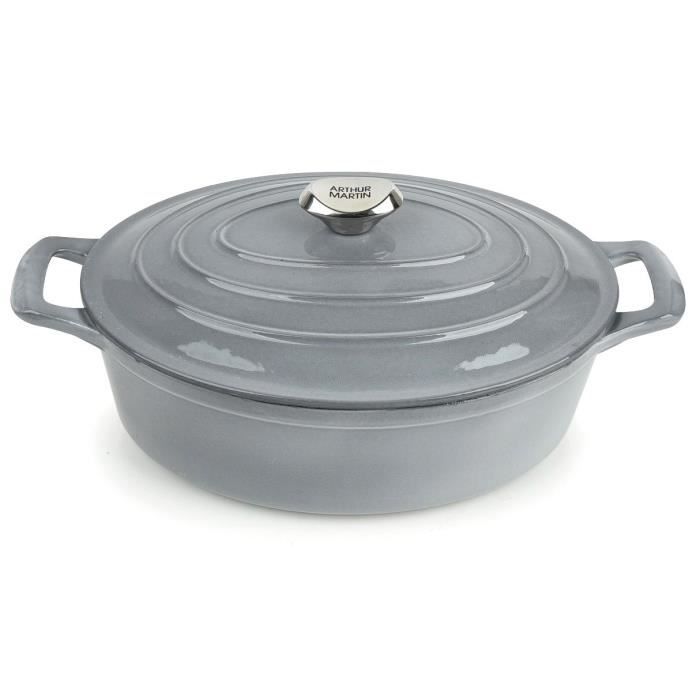ARTHUR MARTIN Cocotte ovale - Ø 33 cm - Gris - Tous feux dont induction et four