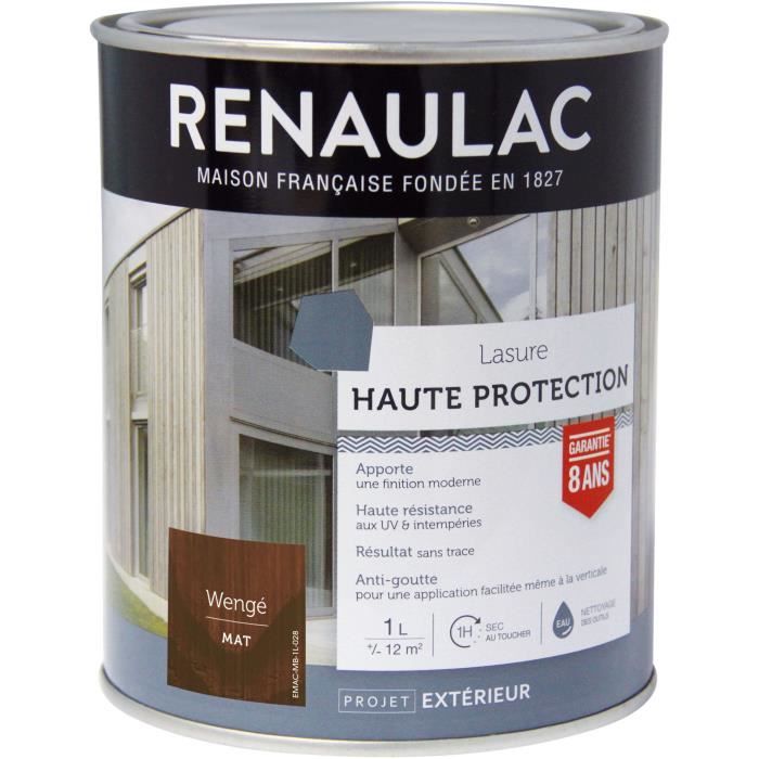 RENAULAC Lasure haute protection Wenge - Garantie 8 ans - 1L - 12m² / pôt