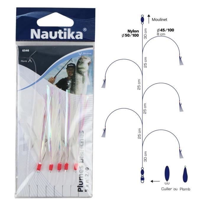 NAUTIKA Bas de Ligne Mer Plumes Blanches N 2/0