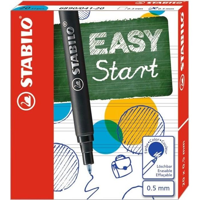 STABILO EASY - Boite de 20 recharges original 0,5 mm - encre bleue effaçable