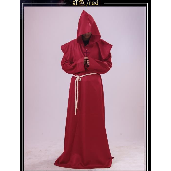 S, Rouge Pr/être Peignoir Fr/ère M/édi/éval Capot Encapuchonn/é Moine Costume avec Croix Renaissance Robe de pr/être Halloween Robe