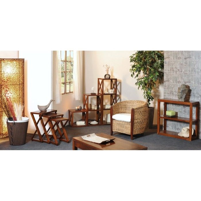 LOLA Etagere style ethnique 4 cases croisillons L 40 cm