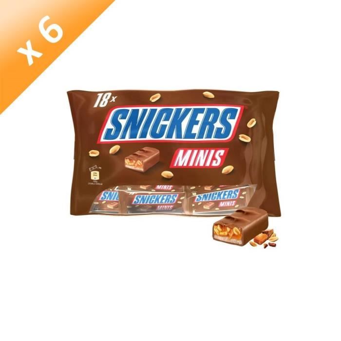 MARS Lot de 6 Snickers Mini barres chocolatées au lait fourrées de confiserie - 366 g