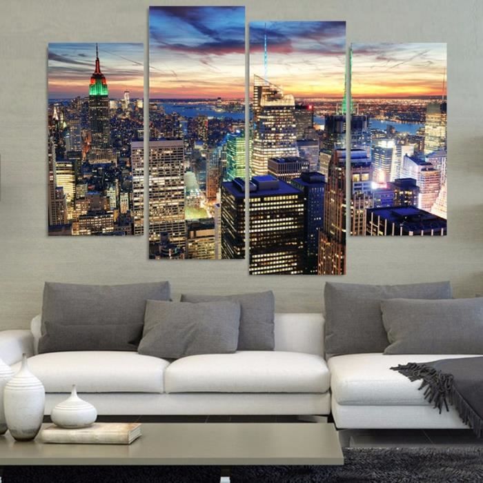 Moderne Mur Toile Peinture New York Empire état Bâtiment Nuit Maison