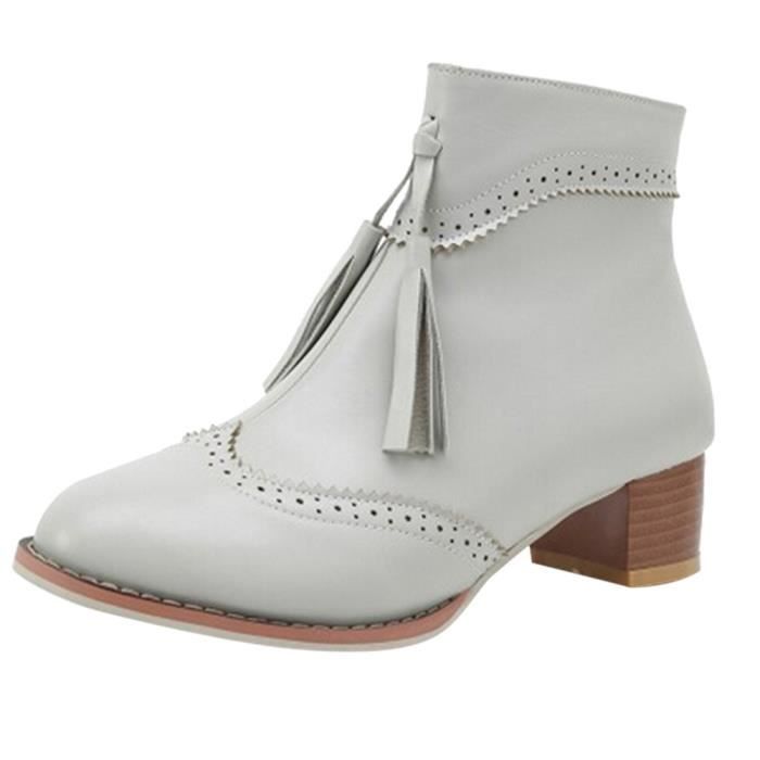 Moyen Femmes Tassel Chaussures Retro slip Anti Zipper Hauts Talon confor12245 À Place Bottes 5q84Cx