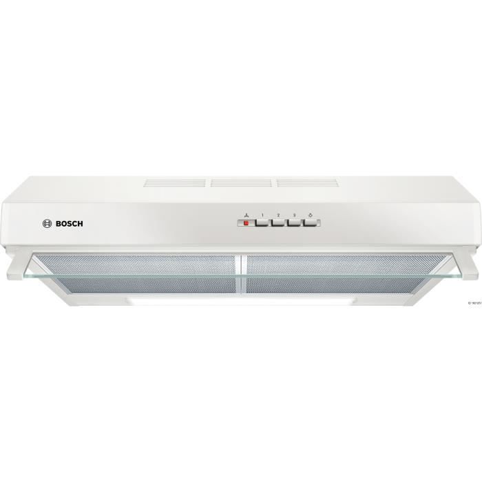 BOSCH DUL63CC20 - Hotte classique murale-Evacuation / Recyclage-350 m3 air / h max en évacuation-72 dB-3 vitesses-L 60 cm-Blanc