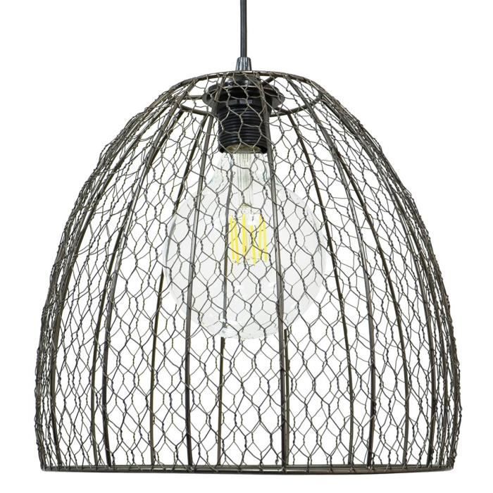 Suspension Rustique Grillage à Poule En Métal Mistine L30xl30xh29xd30 Gris Anthracite