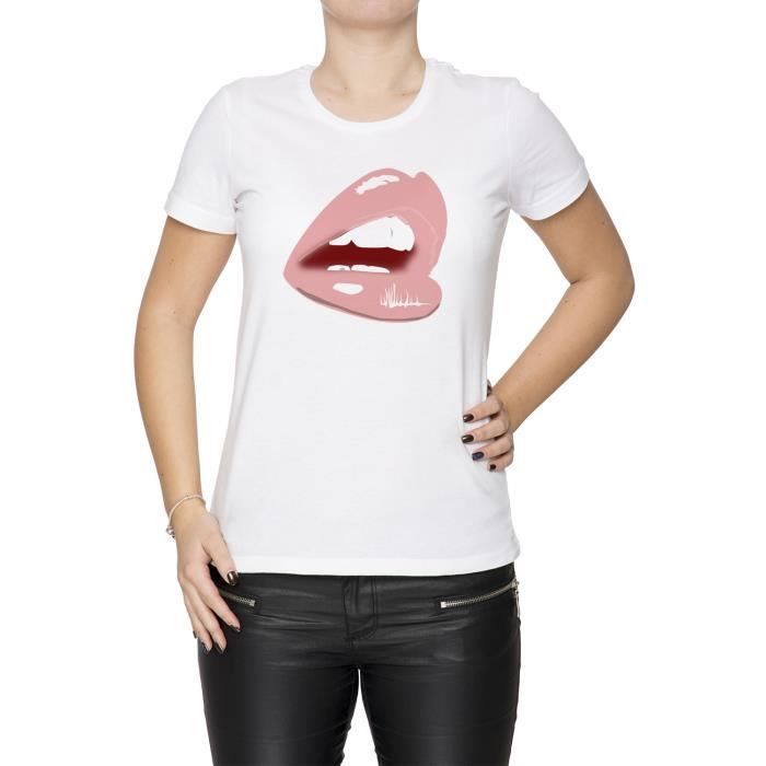 Tee Shirt Women's Taille Manches Cou D'équipage Blanc M White Femme Courtes Size Medium Bouche T15uFK3lJc