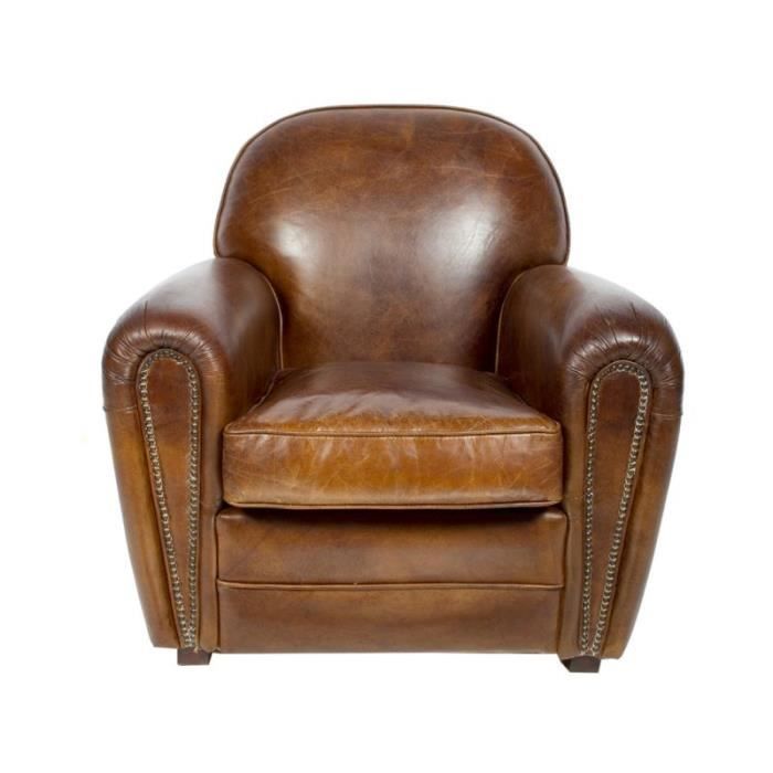 Fauteuil club SHEFFIELD cuir marron vintage - Achat ...