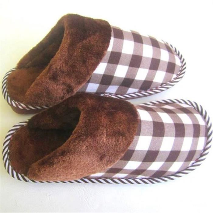 Bleu Rétro Hiver Chaussons Série Coton Chaud Femme marron Treillis Chaussure Chausson Meilleure Simple Mode Qualité Classique Couple Léger H7wqa8H