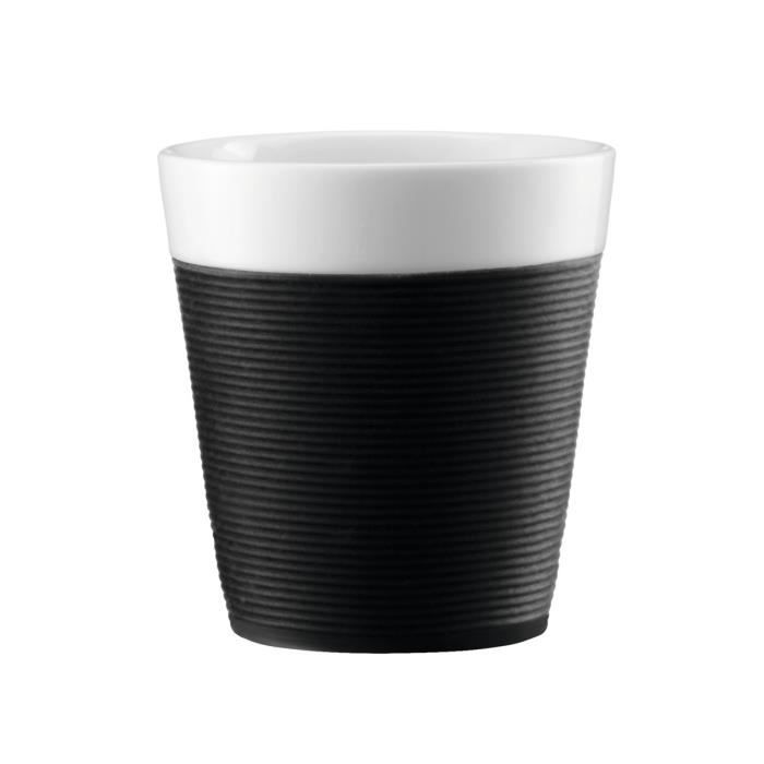 BODUM BISTRO Set 2 mugs en porcelaine avec bande silicone 0,17L noir et blanc