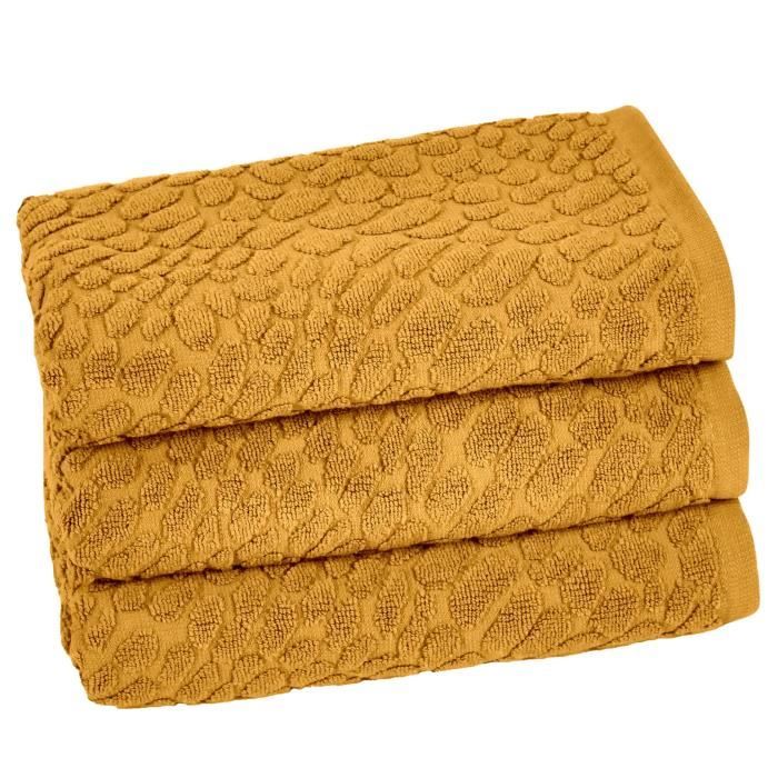 VENT DU SUD Lot de 3 serviettes THALIA - 50x90 cm - Jaune curry