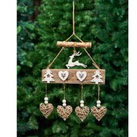BOULE DE NOËL Suspension nature 4 Cœurs avec motifs Noël - Bois BOULE DE NOËL Suspension nature 4 Cœurs avec motifs Noël - Bois
