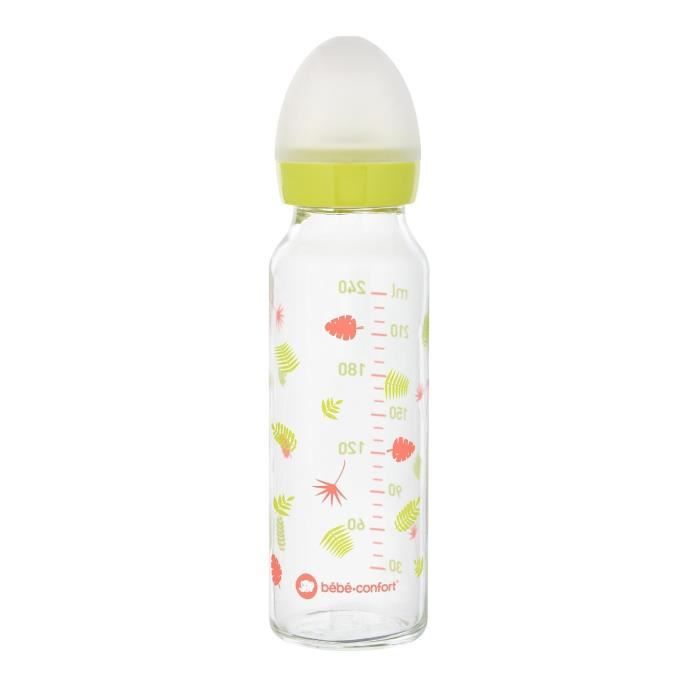 BEBE CONFORT Biberon col étroit Verre 240ML - silicone T1 - 3 vitesses - Jungle Vibes